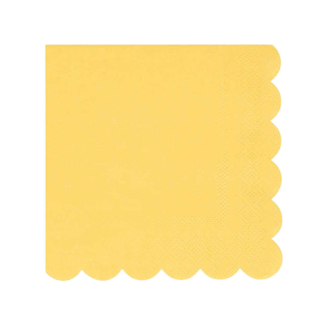 Yellow scalloped edge napkin with textured detail for birthday celebration from Parte Haus party supply store in Bethesda, MD