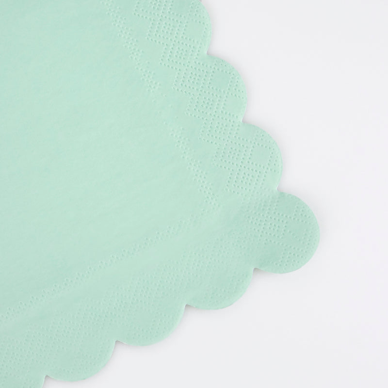 Mint green scalloped napkin for birthday from Parte Haus party supply store in Bethesda Maryland
