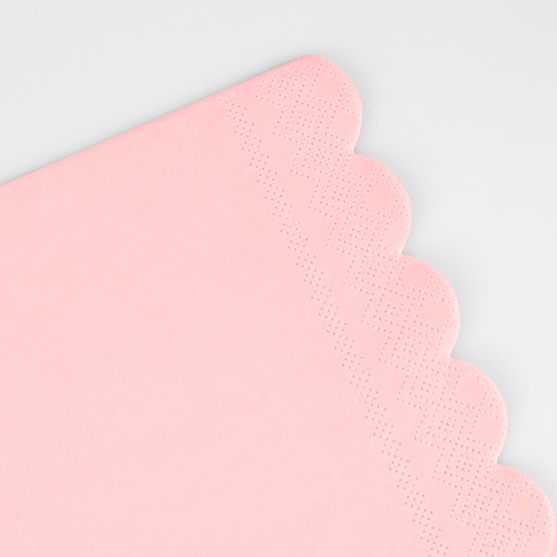Light pink napkin with scalloped edge baby shower decor from Parte Haus party supply store in Bethesda Maryland