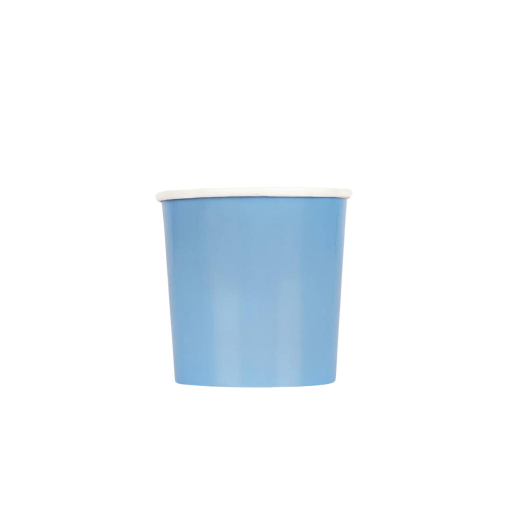 Light blue paper cup plain design birthday party from Parte Haus party supply store in Bethesda MD