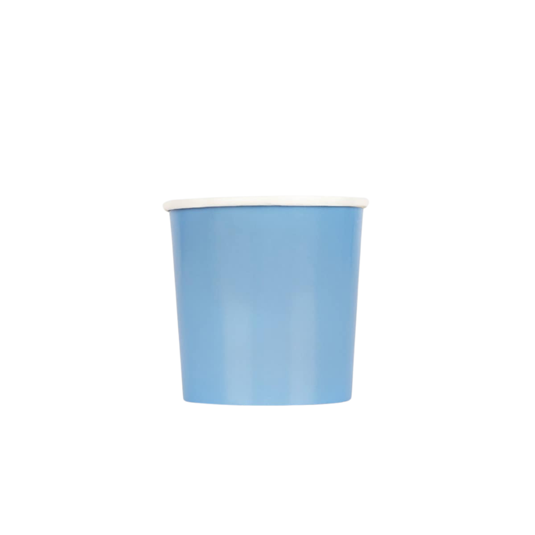 Light blue paper cup plain design birthday party from Parte Haus party supply store in Bethesda MD