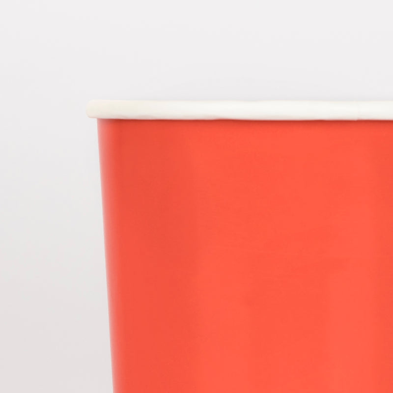 Red paper cup with white rim modern party tableware for celebrations from Parte Haus party supply store in Bethesda MD