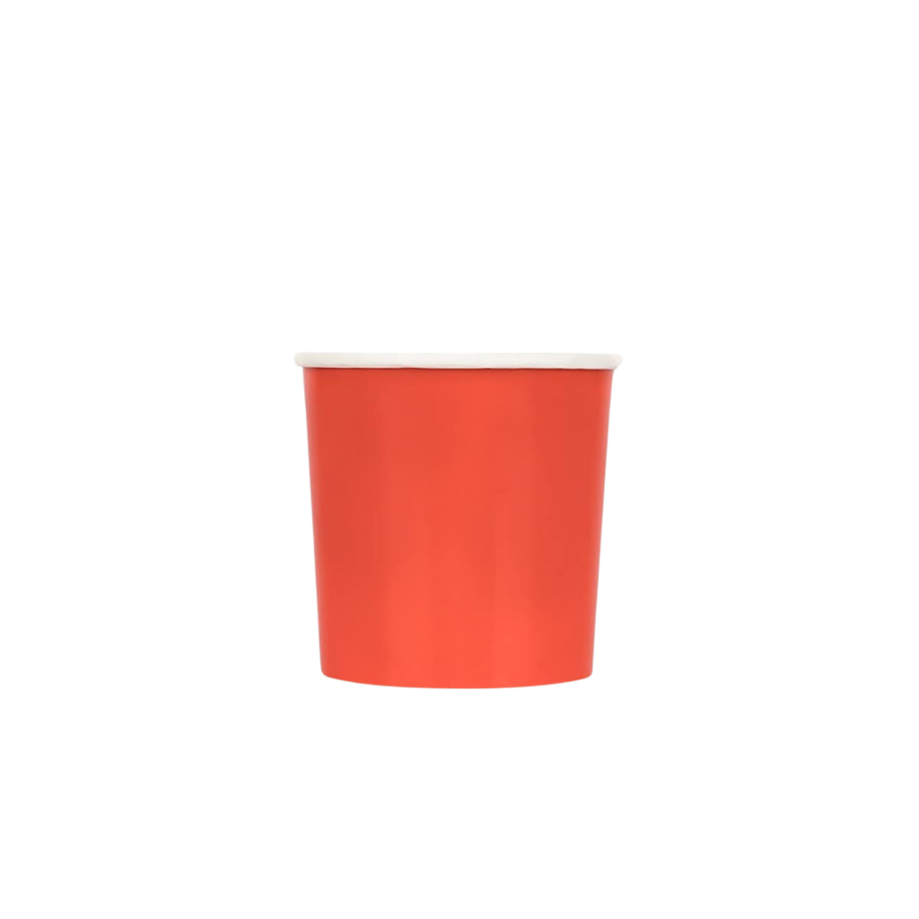 Red paper cup with white rim for birthday from Parte Haus party supply store in Bethesda Maryland