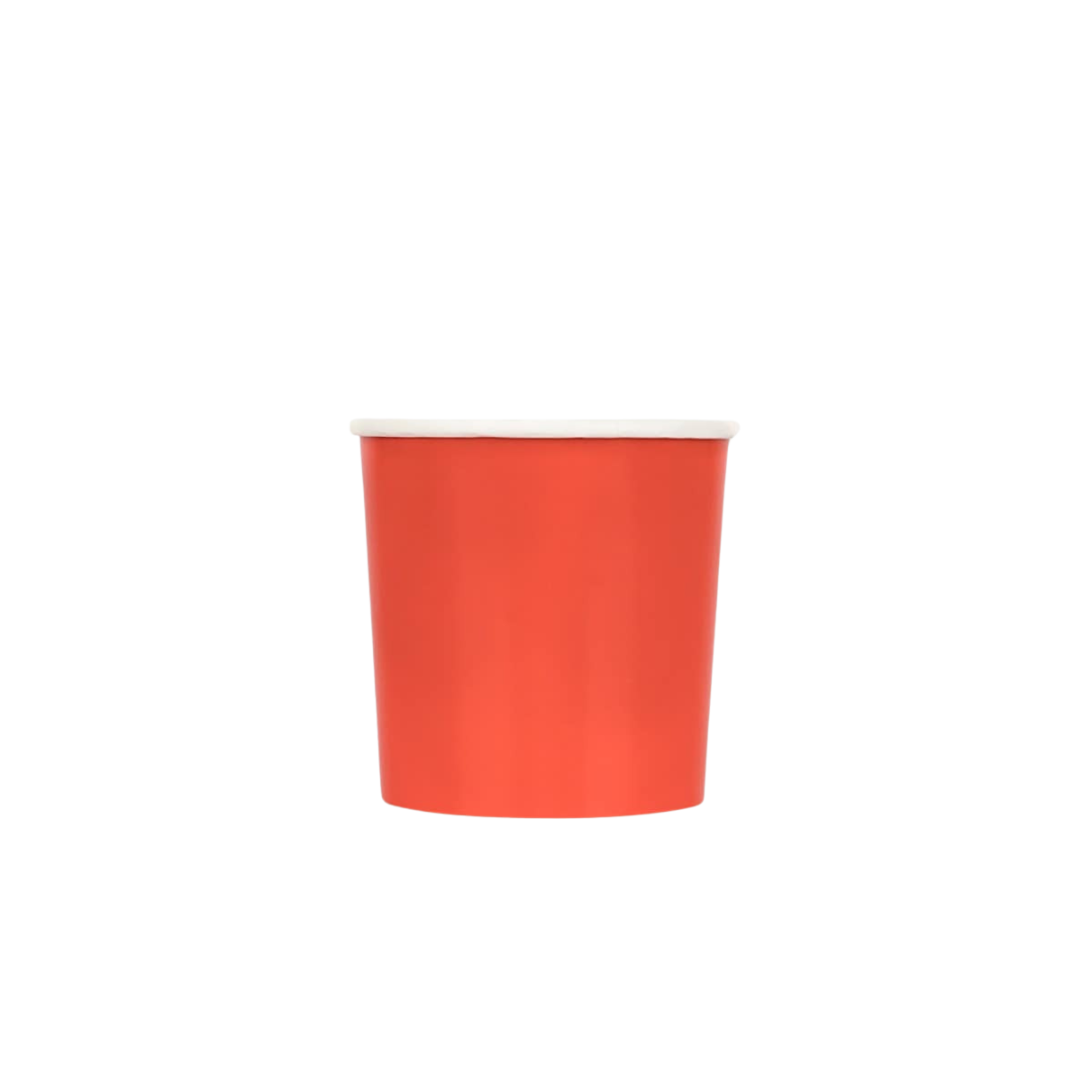 Red paper cup with white rim for birthday from Parte Haus party supply store in Bethesda Maryland