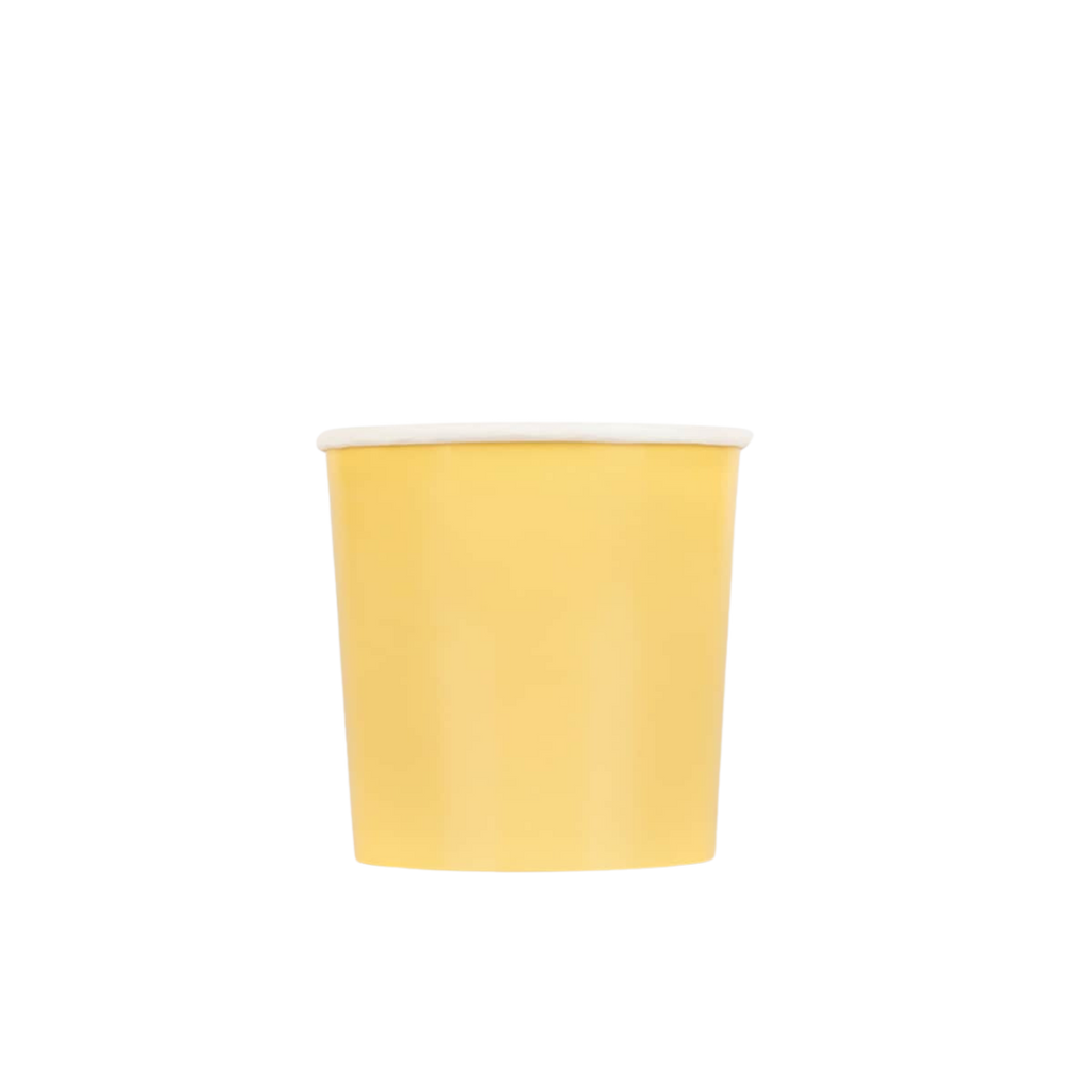 Yellow paper cup simple design birthday celebration from Parte Haus party supply store in Bethesda MD