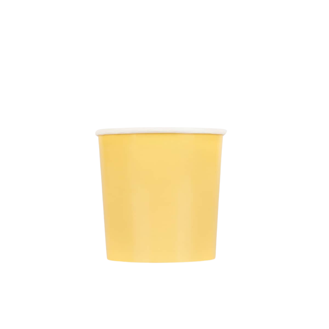 Yellow paper cup simple design birthday celebration from Parte Haus party supply store in Bethesda MD