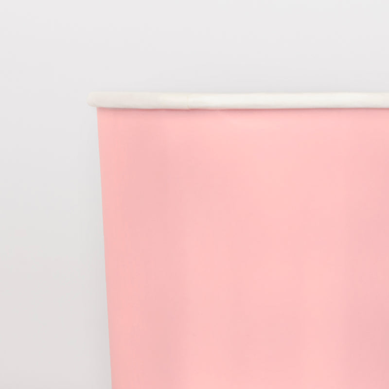 Pink paper cup with white rim for birthday from Parte Haus party supply store in Bethesda Maryland