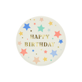 White happy birthday plate with colorful stars birthday from Parte Haus party supply store in Bethesda MD