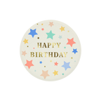 White happy birthday plate with colorful stars birthday from Parte Haus party supply store in Bethesda MD
