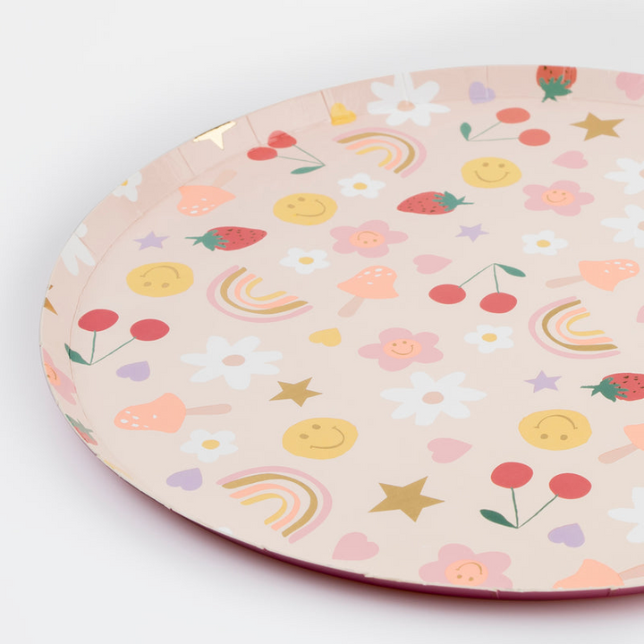 Pink and Peach Happy Icons Large Dinner Plates
