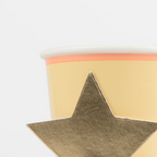 Yellow paper cup with gold star accent for birthday celebration from Parte Haus party supply store in Bethesda MD