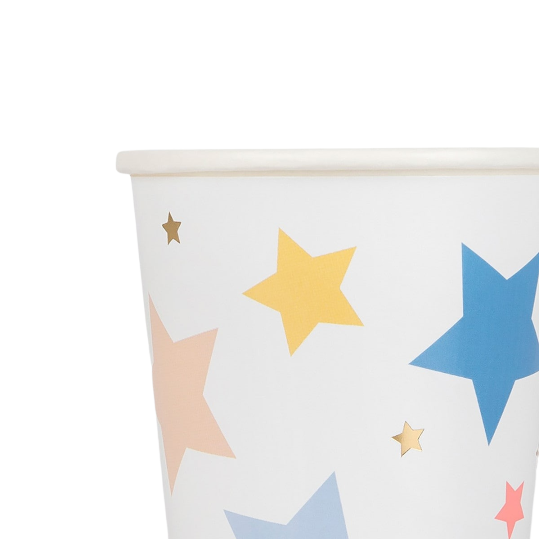 White Happy Birthday Stars Cups
