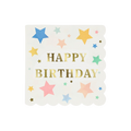 Multicolor star happy birthday napkin with gold letters for birthday from Parte Haus party supply store in Bethesda MD