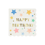 Multicolor star happy birthday napkin with gold letters for birthday from Parte Haus party supply store in Bethesda MD