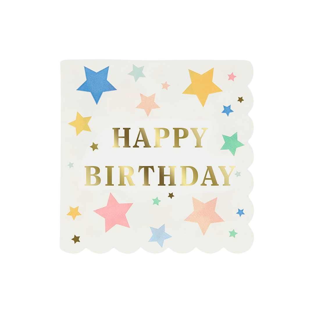 Multicolor star happy birthday napkin with gold letters for birthday from Parte Haus party supply store in Bethesda MD