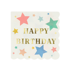 Multicolor star birthday napkin with gold foil text birthday theme from Parte Haus party supply store in Bethesda MD