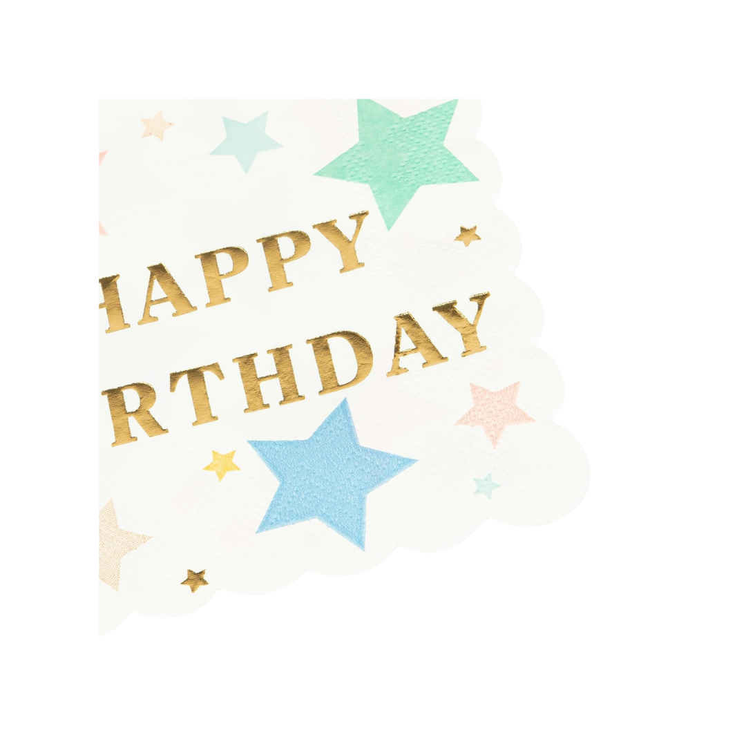 White Happy Birthday Stars Cocktail Napkins