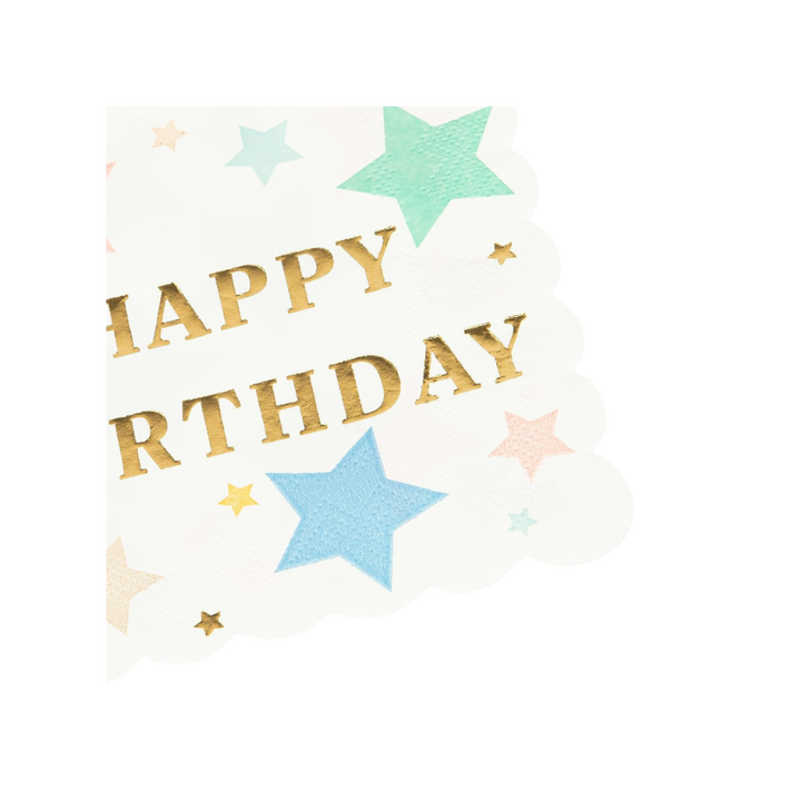 White Happy Birthday Stars Cocktail Napkins