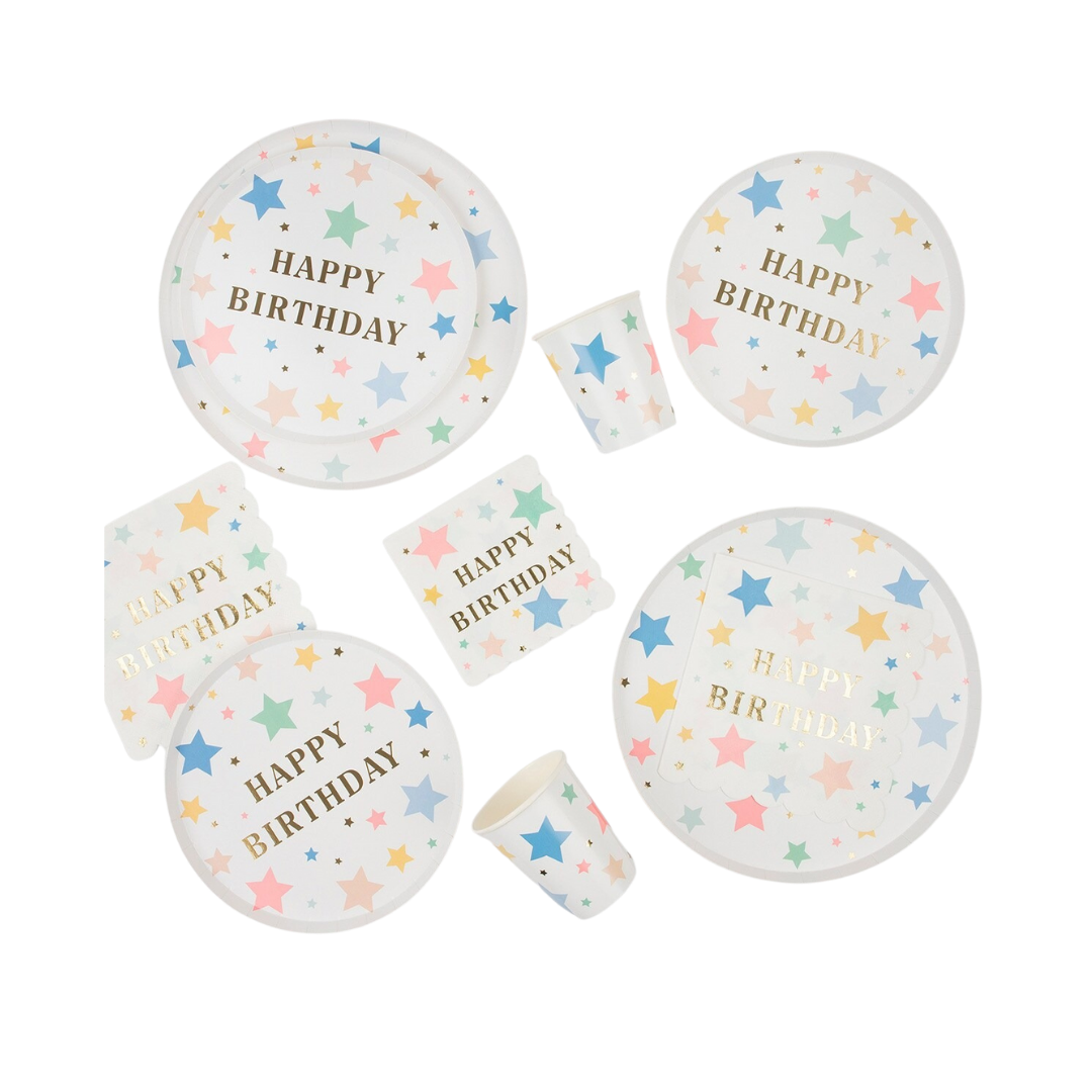 White Happy Birthday Stars Cocktail Napkins