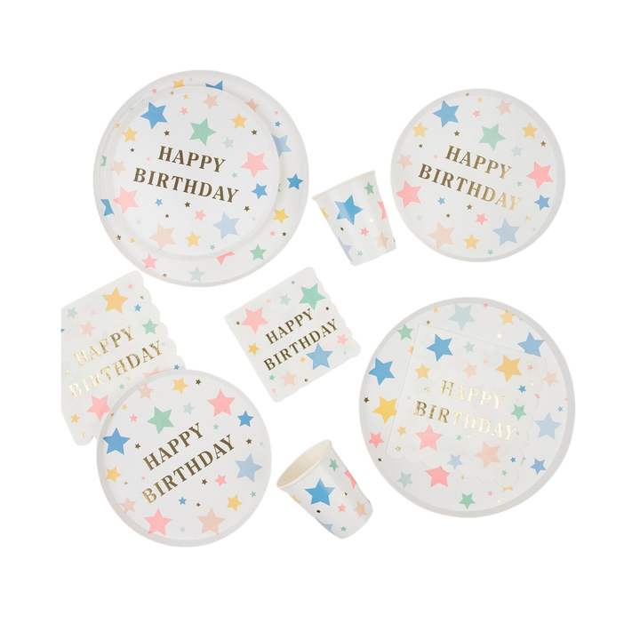 White Happy Birthday Stars Cocktail Napkins