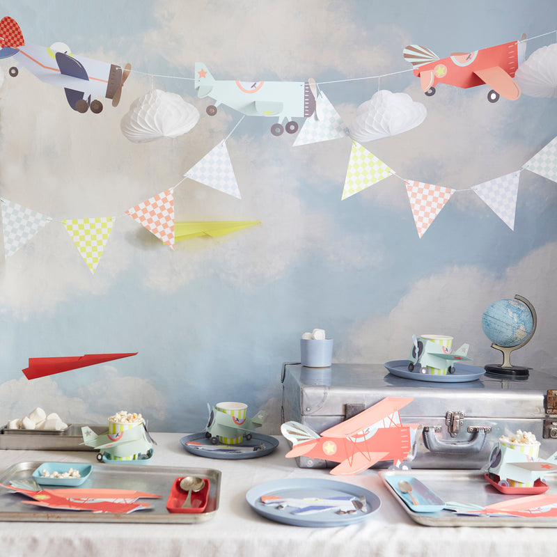 Colorful airplane party decorations and tableware for kids birthday from Parte Haus party supply store in Bethesda MD