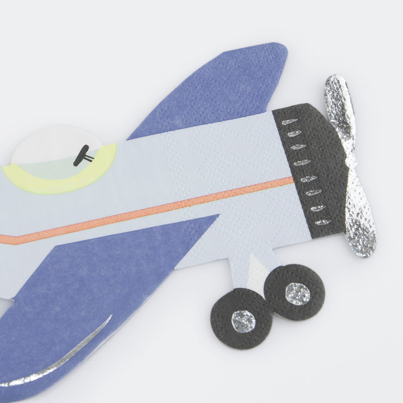 Blue airplane shaped napkin aviation birthday from Parte Haus party supply store in Bethesda Maryland