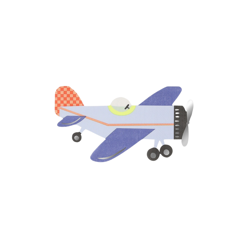 Blue airplane shaped paper plate aviation birthday theme from Parte Haus party supply store in Bethesda Maryland