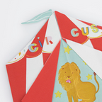 red circus tent paper napkin with lion illustration for circus birthday from Parte Haus party supply store in Bethesda MD