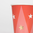 Red and pink star paper cup circus theme from Parte Haus party supply store in Bethesda Maryland