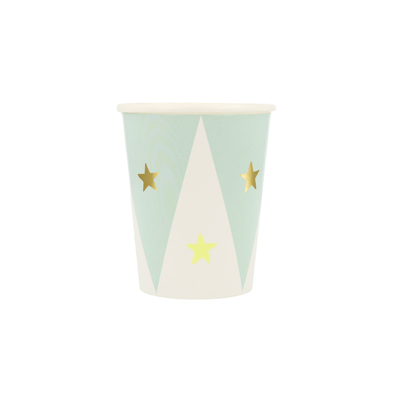 Mint and gold star paper cup with geometric pattern for birthday from Parte Haus party supply store in Bethesda MD
