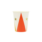 Red and gold paper cup with stars circus theme from Parte Haus party supply store in Bethesda Maryland
