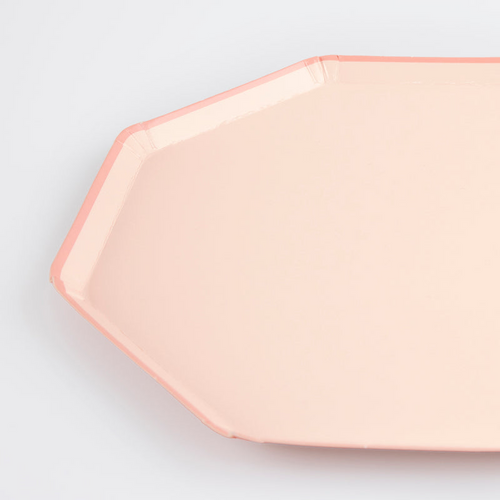 Blush pink octagon plate with shiny finish for birthday from Parte Haus party supply store in Bethesda MD
