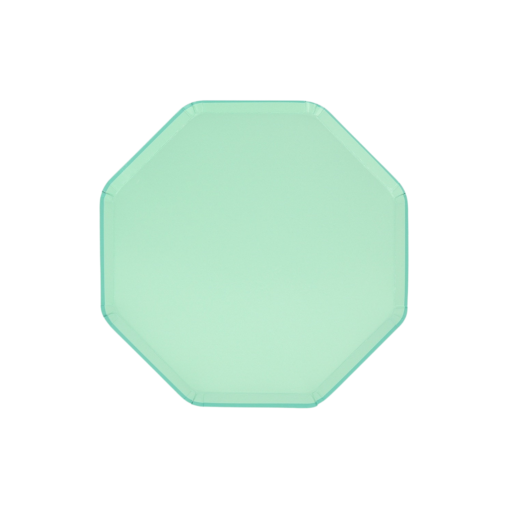 Mint green octagon plate with simple design birthday from Parte Haus party supply store in Bethesda Maryland