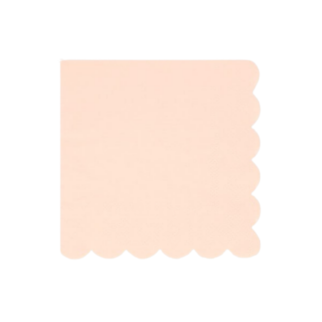 Blush pink napkin with scalloped edge for birthday or baby shower from Parte Haus party supply store in Bethesda MD