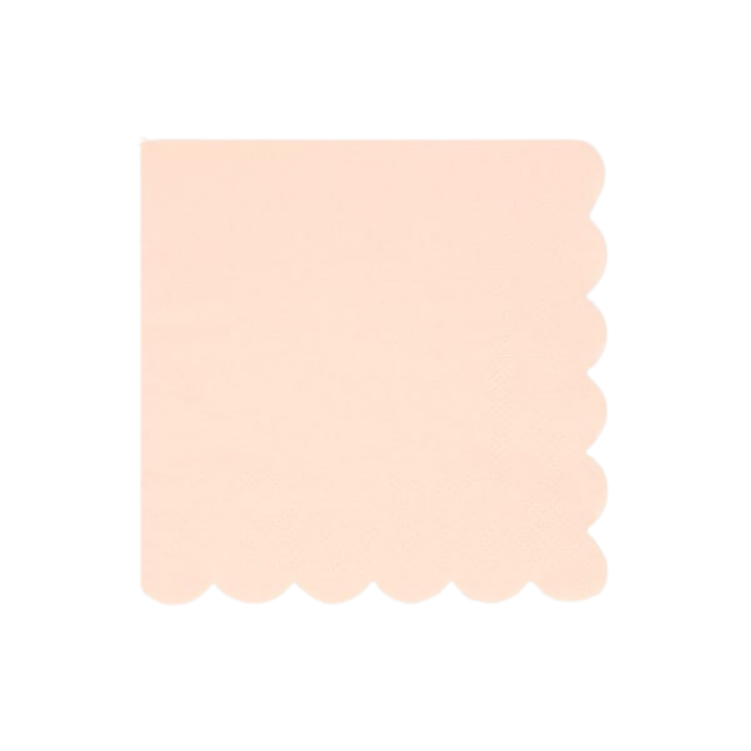Blush pink napkin with scalloped edge for birthday or baby shower from Parte Haus party supply store in Bethesda MD