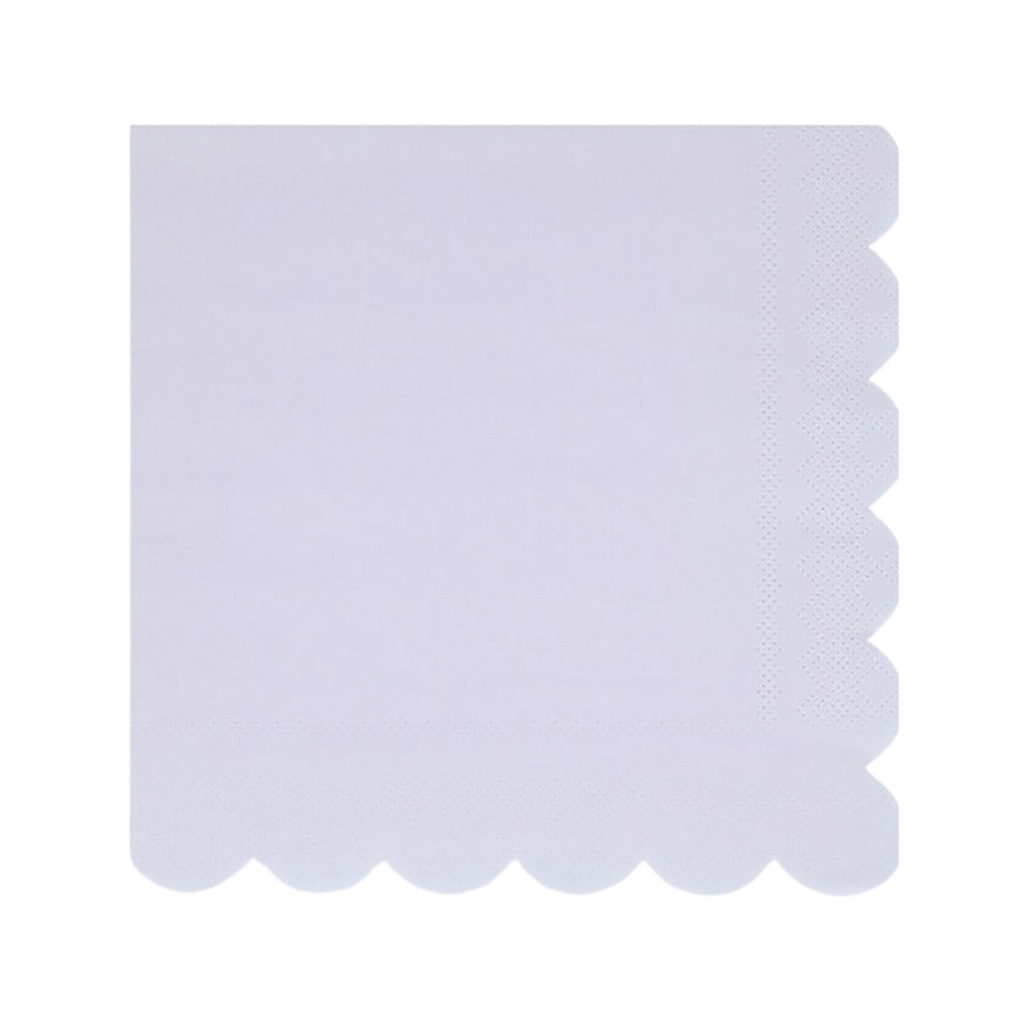 White napkin with scalloped edges for birthday celebration from Parte Haus party supply store in Bethesda MD.