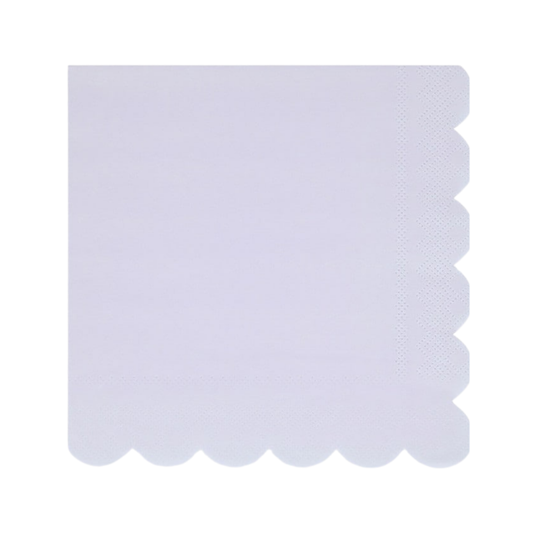 White napkin with scalloped edges for birthday celebration from Parte Haus party supply store in Bethesda MD.