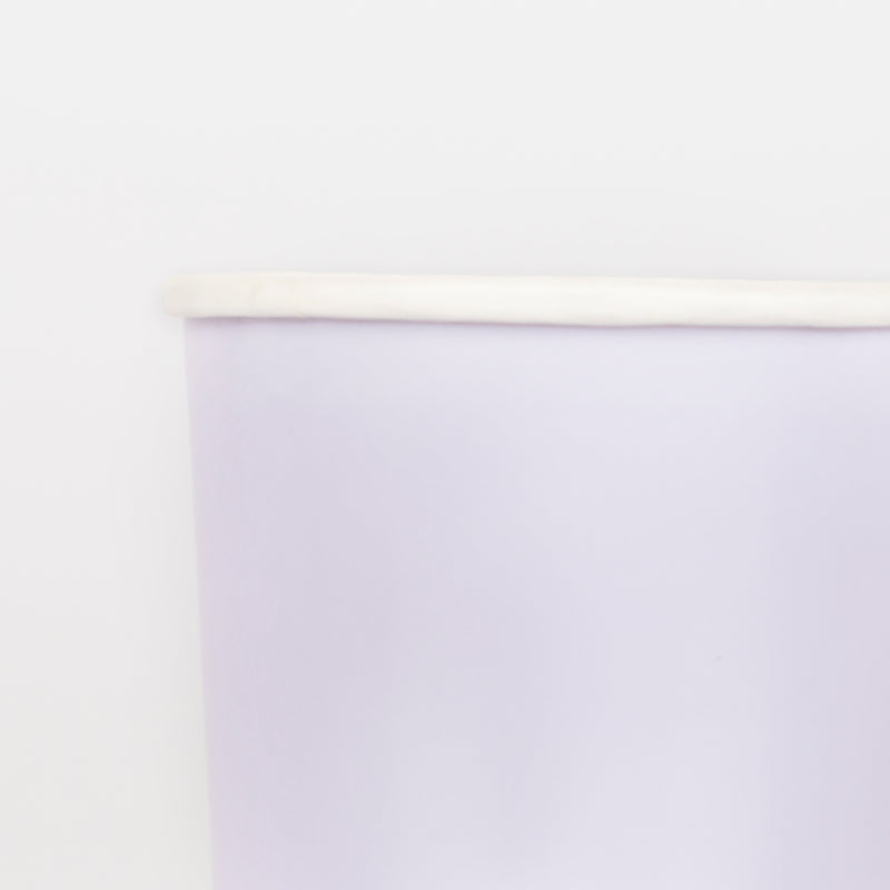 Light purple cup with white rim tableware for birthday from Parte Haus party supply store in Bethesda MD