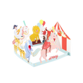 Colorful circus birthday card with animals and tent for birthday theme from Parte Haus party supply store in Bethesda MD