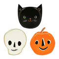 Black cat skull and orange pumpkin shaped plates Halloween theme from Parte Haus party supply store in Bethesda Maryland