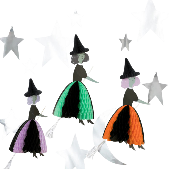 Assorted Flying Honeycomb Witch Hanging Decorations
