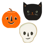Orange pumpkin black cat and white skull shaped Halloween plates from Parte Haus party supply store in Bethesda Maryland