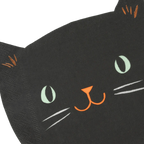 Black cat face napkin with green eyes Halloween from Parte Haus party supply store in Bethesda Maryland