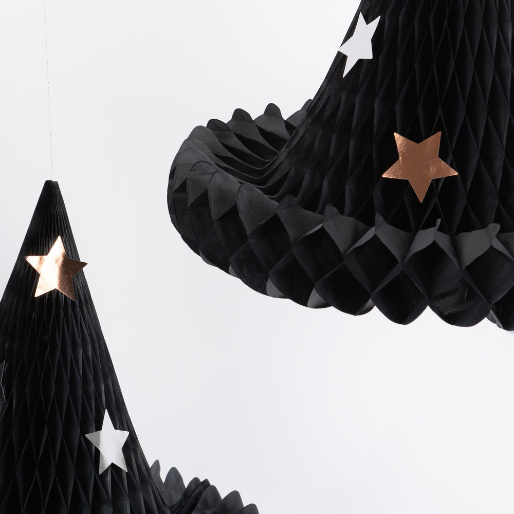 Black Honeycomb Witch Hat Decorations