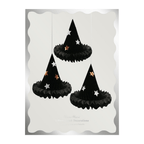Black witch hat honeycomb decorations with gold and silver stars Halloween theme from Parte Haus party supply store in Bethesda MD