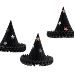Black paper witch hats with gold and silver star accents for Halloween from Parte Haus party supply store in Bethesda MD