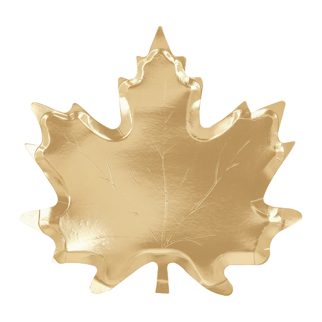 Gold leaf shaped plate metallic fall theme from Parte Haus party supply store in Bethesda MD