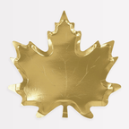 Gold leaf-shaped plate with embossed veins for autumn events from Parte Haus party supply store in Bethesda MD