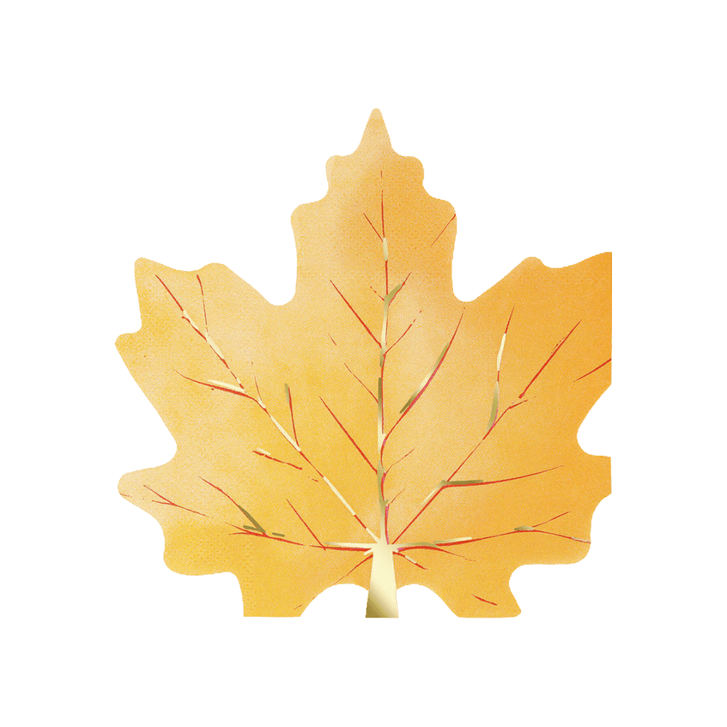 Yellow maple leaf shaped plate with autumn design for fall gatherings from Parte Haus party supply store in Bethesda MD.