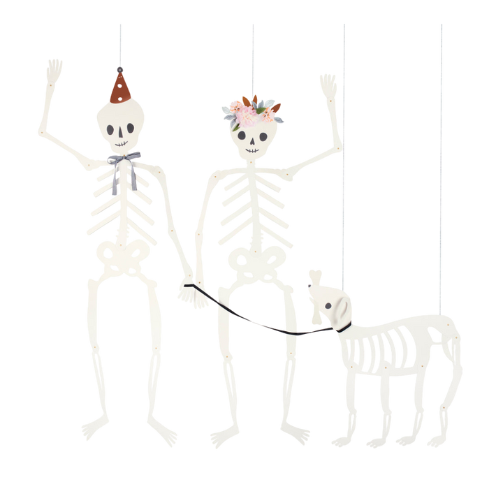 White Giant Jointed Skeletons Hanging Decorations - 3 Pcs